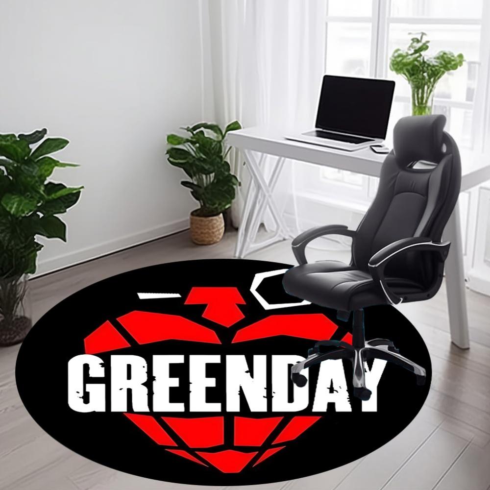 1 шт. Круглый коврик с логотипом группы Greenday для офиса - Идеально подходит для декора офиса или кабинета, Можно стирать в машине, Нескользящая основа, Декоративный коврик для пола