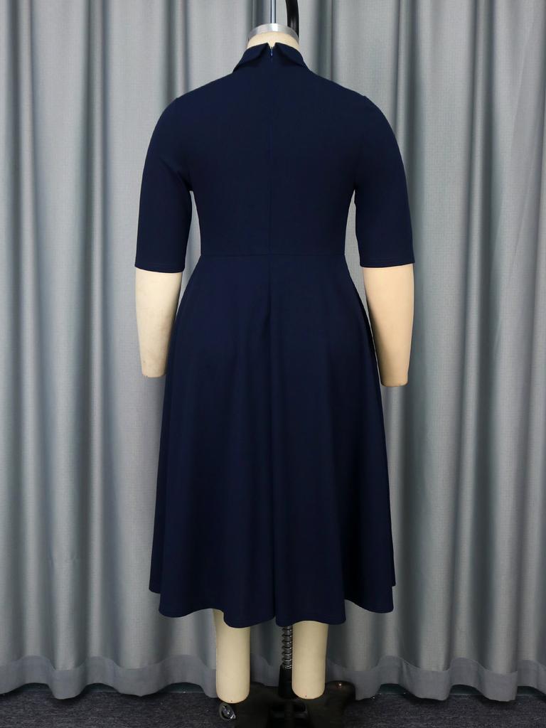 AOMEI Темно-синие миди-платья А-силуэта с короткими рукавами, винтажные наряды 90-х для женщин, повседневная рабочая одежда