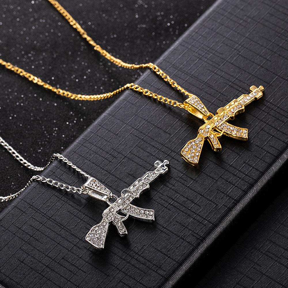 Мода Колье Ожерелья Женщины Пистолет Кулон Кристалл Горный Хрусталь Цепь Мужчины Панк Цепи Ювелирные Изделия Подарок Ins