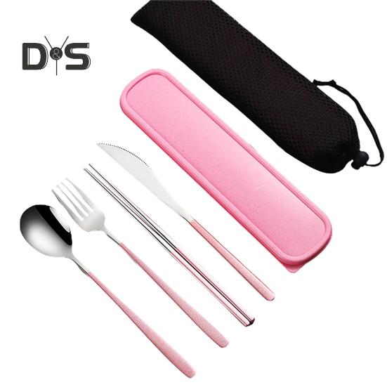 1 комплект столовых приборов из нержавеющей стали, нержавеющая полезная ложка, палочки для еды, вилка, дорожные столовые приборы с коробкой для хранения