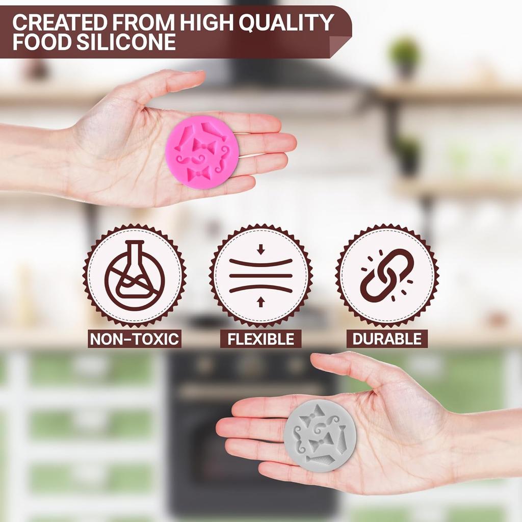 2 Pcs Bow Tie Chocolate Mold - Bow Tie Silicone Mold for Chocolate, Great for Cake & Cupcake Decoration, 2" Diameter Pop Molds for Birthday Candy