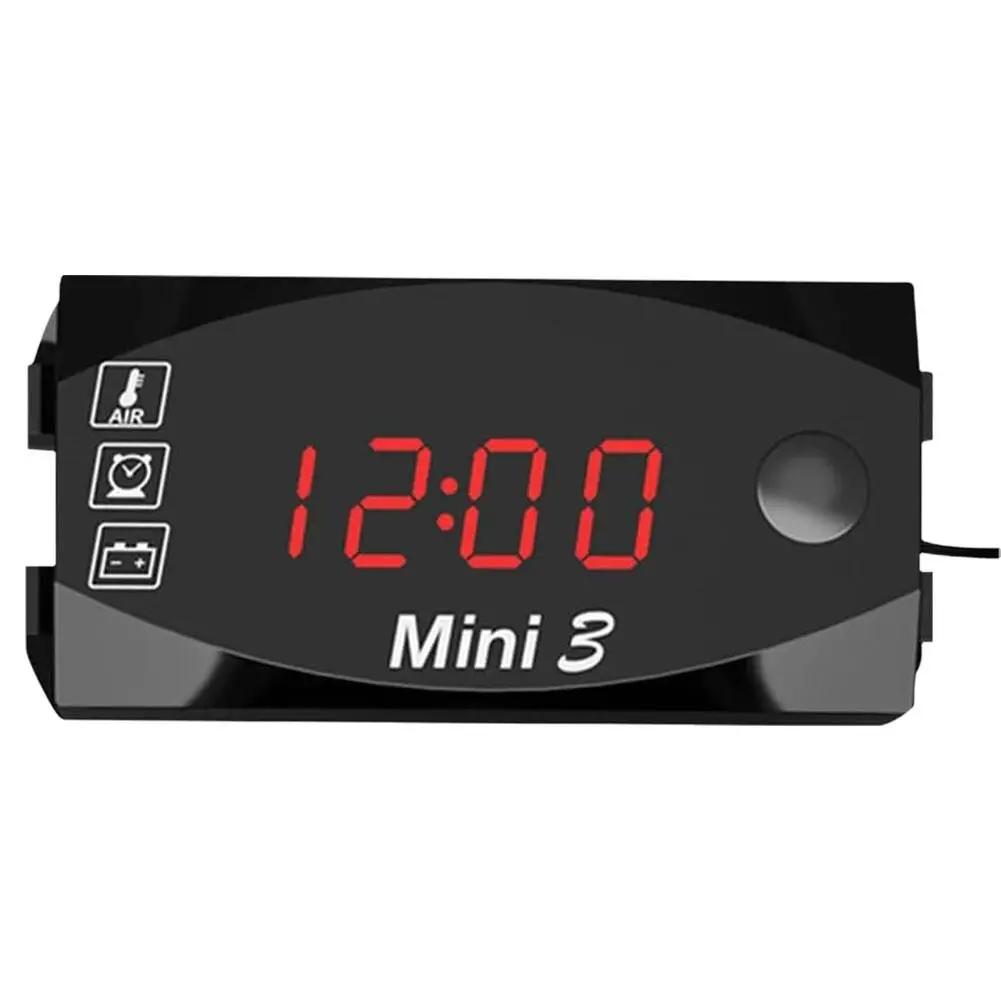 3 In 1 Motorcycle Voltmeter Electronic Clock IP67 Waterproof Thermometer Universal Voltmeter LED Clock Digital Watch Dustpr M2T5