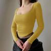 2022 Summer Lounge Wear New Fashion Ladies Shirts Square Neck Slim Collar Women's T-Shirt Long Sleeve Slim Cropped Sexy Top