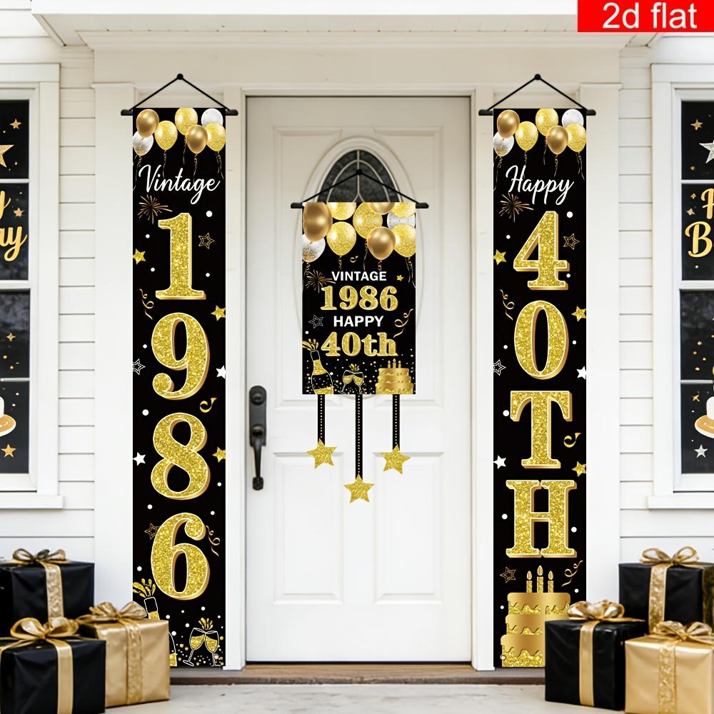 Happy 40th Birthday Porch Sign Golden Black Polyester Indoor Outdoor Decor