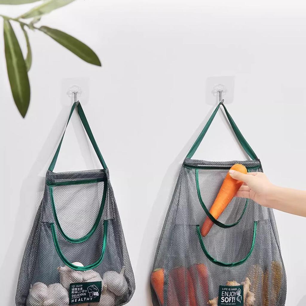 2pc 40*50cm Ventilated Mesh Storage Bags for Garlic, Potatoes, Onions - Durable Plastic Hanging Organizer for Kitchen & Pantry, Non-Food Contact Safe