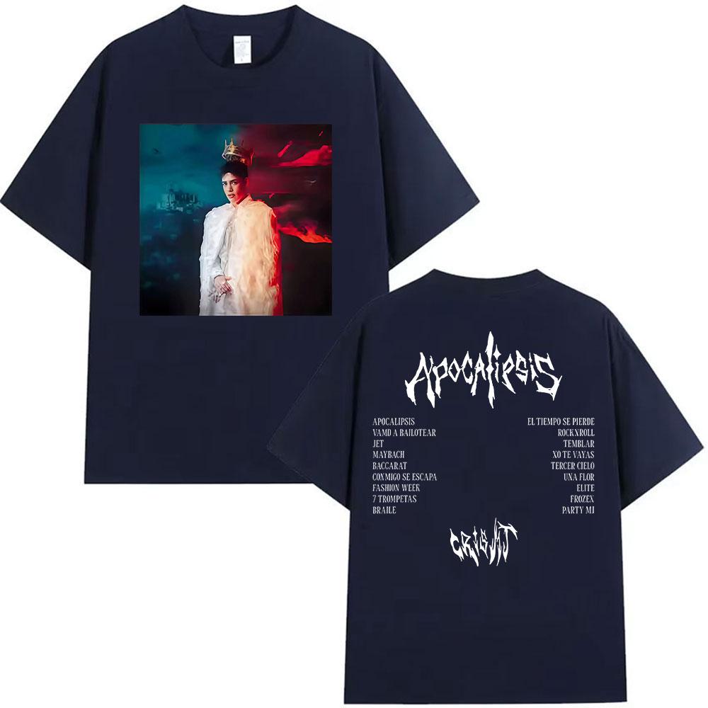 Rapper Cris MJ Apocalipsis 2025 Album Graphic T Shirts Unisexs Hip Hop Gothic Fashion Retro Cotton Short Sleeve Tshirt Streetwear