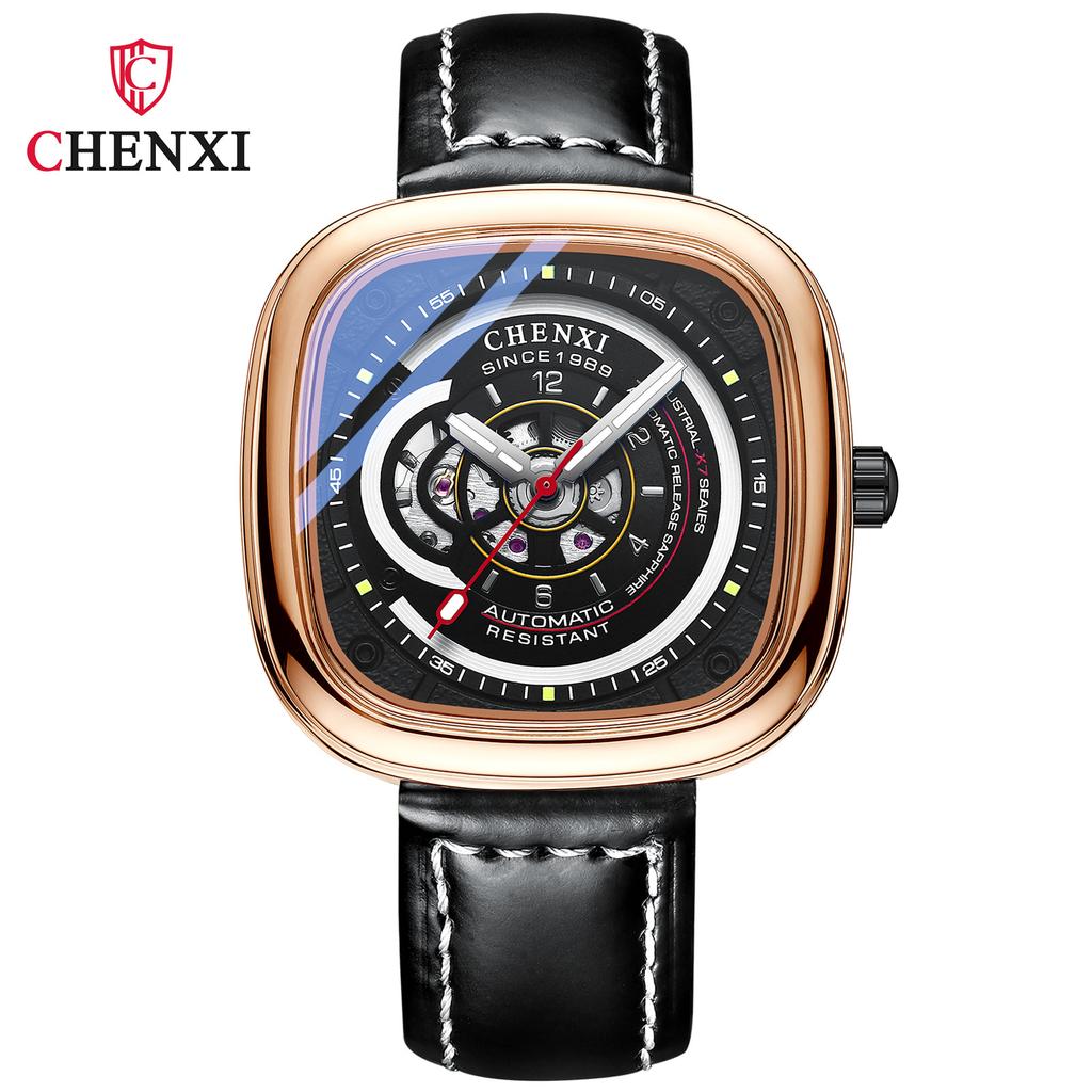 Роскошные квадратные полые полностью автоматические часы с подарочной коробкой, мужские механические часы