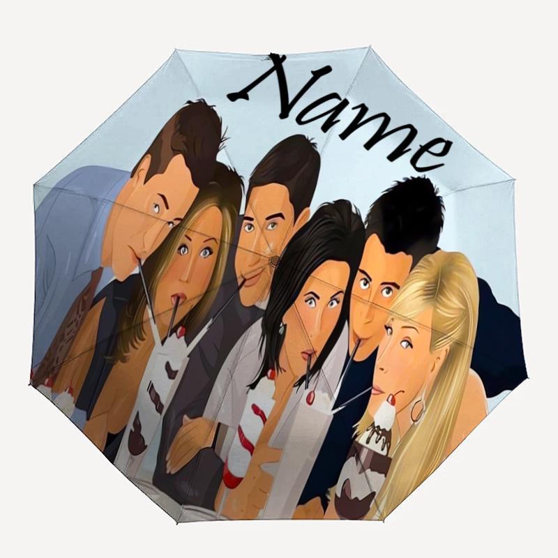Custom Name Friends Theme Automatic Umbrella, Lightweight & Portable, 8 Rib, Perfect for Outdoor Travel, Birthdays, Christmas, Gifts.