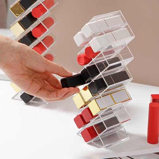 Складной органайзер для помад 16 или 28 отделений Держатель для помад Прозрачная акриловая башня для помад Стенд для хранения блесков для губ для туалетного столика