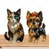 Creative Fake Crystal Animal Sculptures Resin Painted Cat/Dog Statue Clear Glass Artwork Figurines for Home Office Table Decor