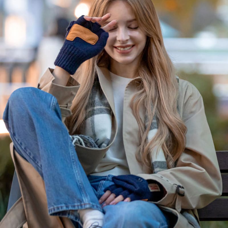 NEWBERRY KNITTING Митенки из оленьей кожи - Темно-синий