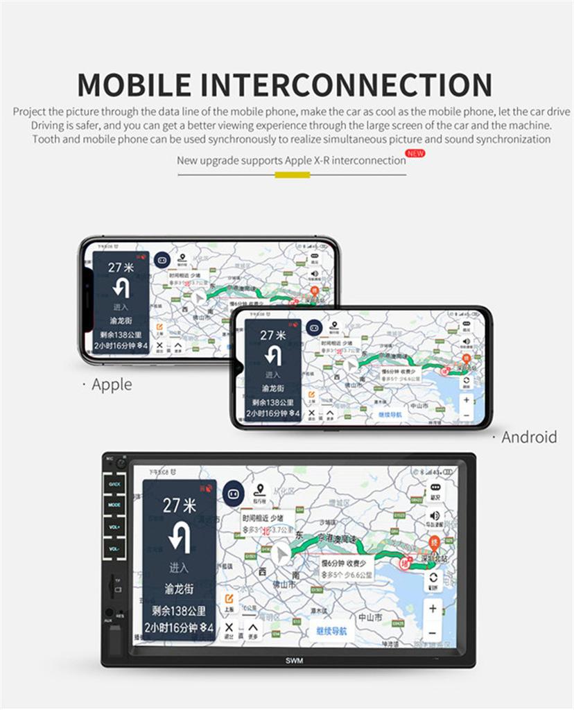 7" HD Car Multimedia Player 2DIN Touch Screen Auto Stereo MP5 Bluetooth USB TF FM Player Support 8LED Rear Camera for Apple XR Interconnection