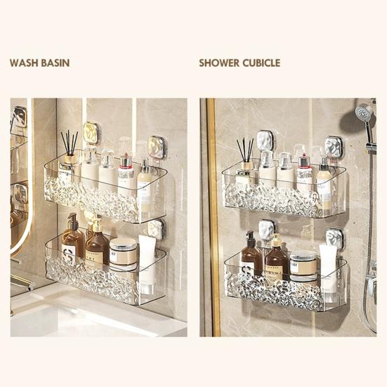 Wall Mount Storage Rack with Hooks Modern Drain Holes No Drill Strong Load Bearing Bathroom Kitchen Supplies Sundries Holder Shelf Organizer