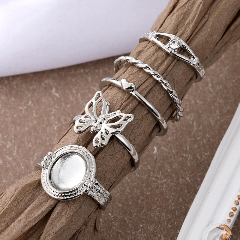 5 шт. ювелирные изделия с инкрустацией бабочкой кольцо с бриллиантом драгоценный камень резьба набор регулировочных колец