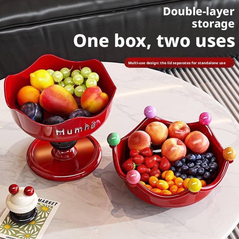 Luxury Crown-Shaped Plastic Fruit Bowl, Vibrant Colorful Home Decor Tray for Living Room Coffee Table