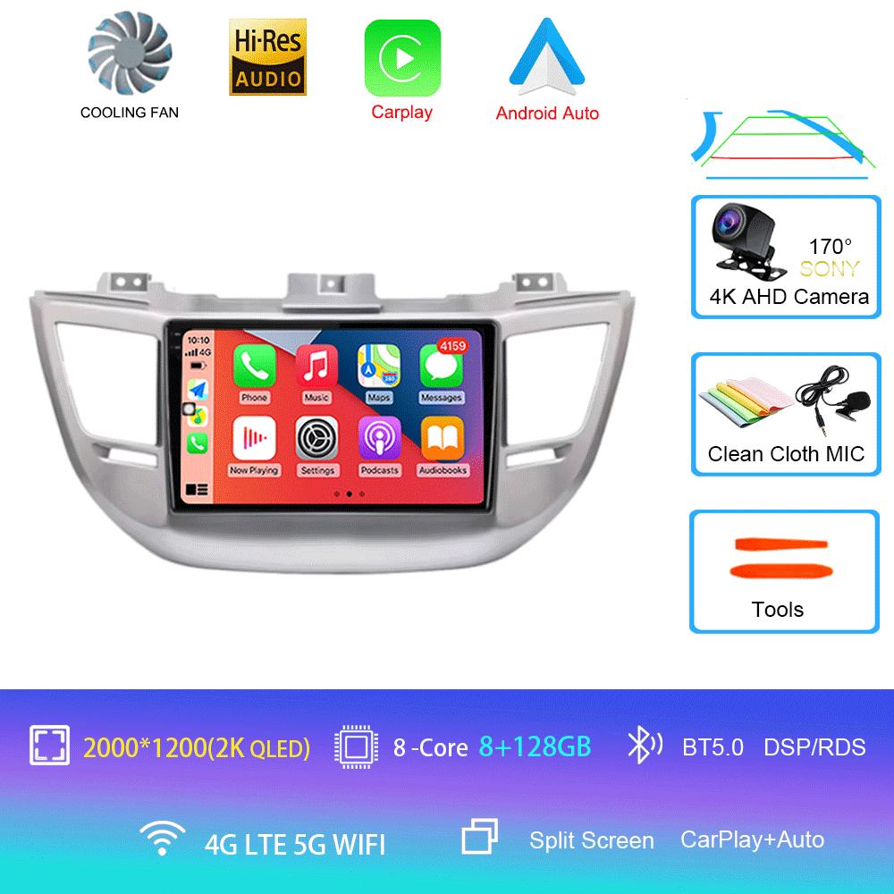 Автомагнитола Android 14 Carplay Для Hyundai Tucson IX35 3 2015 2016 2017 2018 2Din Мультимедийный Видеоплеер Навигация GPS Головное Устройство