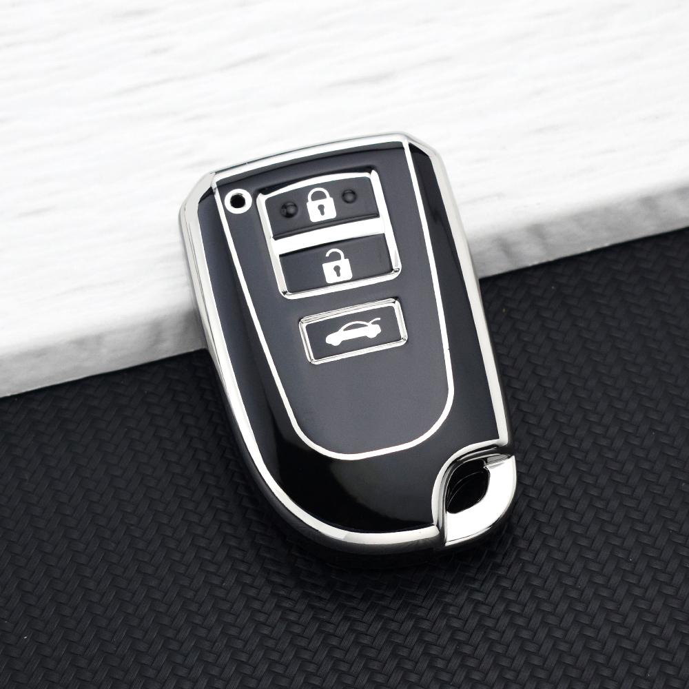 Silver Line Car Key Cover Case for Toyota Yaris Hiace 200 Sienta 2020 TPU Remote 3 Buttons Key Protective Bag Key Chain Set