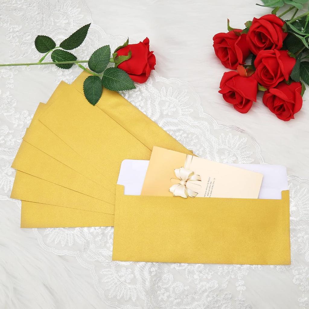 100 Pack Gold Metallic #10 Business Envelopes 4-1/8 x 9-1/2 in Square Flap Mailing Envelopes for Office, Business Letterhead, Invoices, Personal