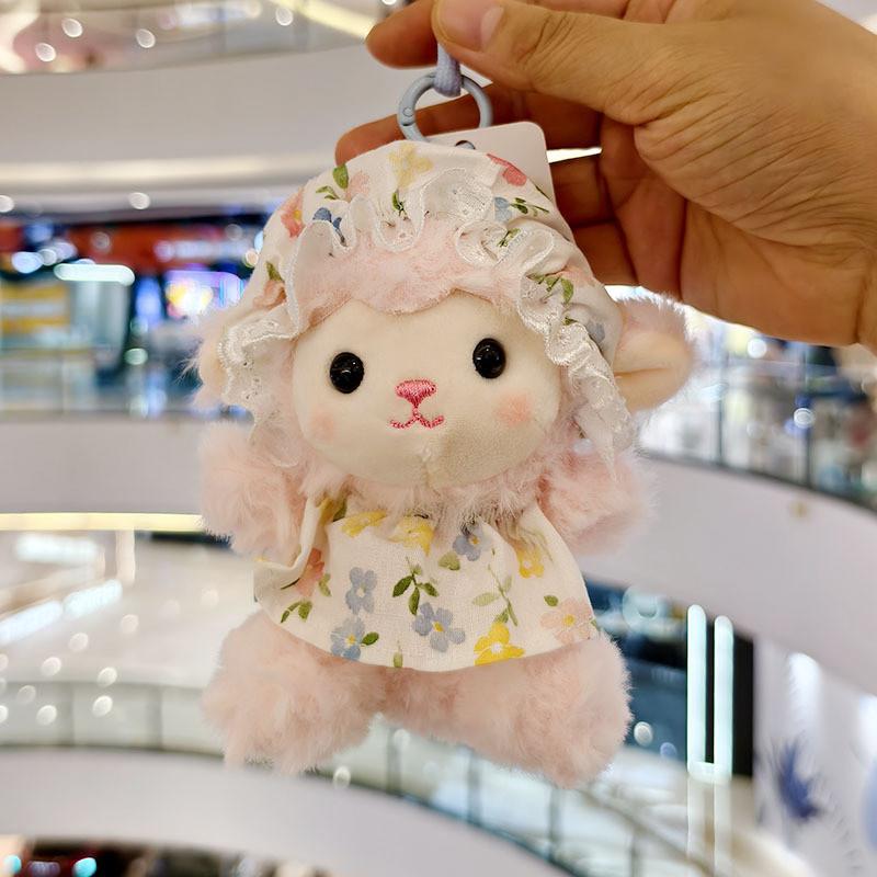 Plush Sheep Keychain With Floral Dress For Girls And Bag Decor