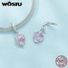 WOSTU Стерлингового Серебра 925 Розовое Сердце Висячие Бусины Полые Подвески Любовь Подвески для Женщин Браслет Ожерелье DIY