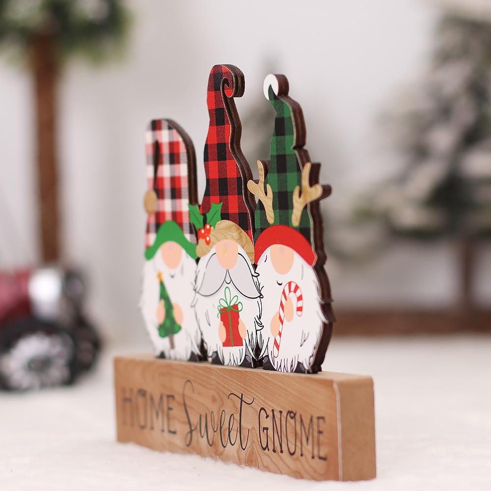2Pcs DIY Christmas Desktop Ornaments Cartoon Table Centerpiece Santa Wood Plaque Signs New Years