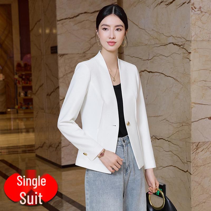 Женский приталенный белый блейзер - 2025 Осень/Зима Корейский стиль Профессиональная мода Повседневный пиджак