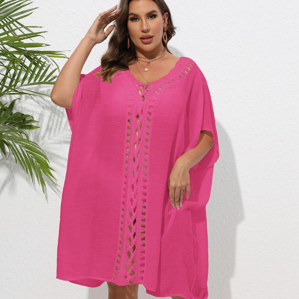 Женское платье-накидка большого размера, связанное вручную крючком с цветочным узором в стиле пэчворк, свободное пляжное бикини, наружное накидка