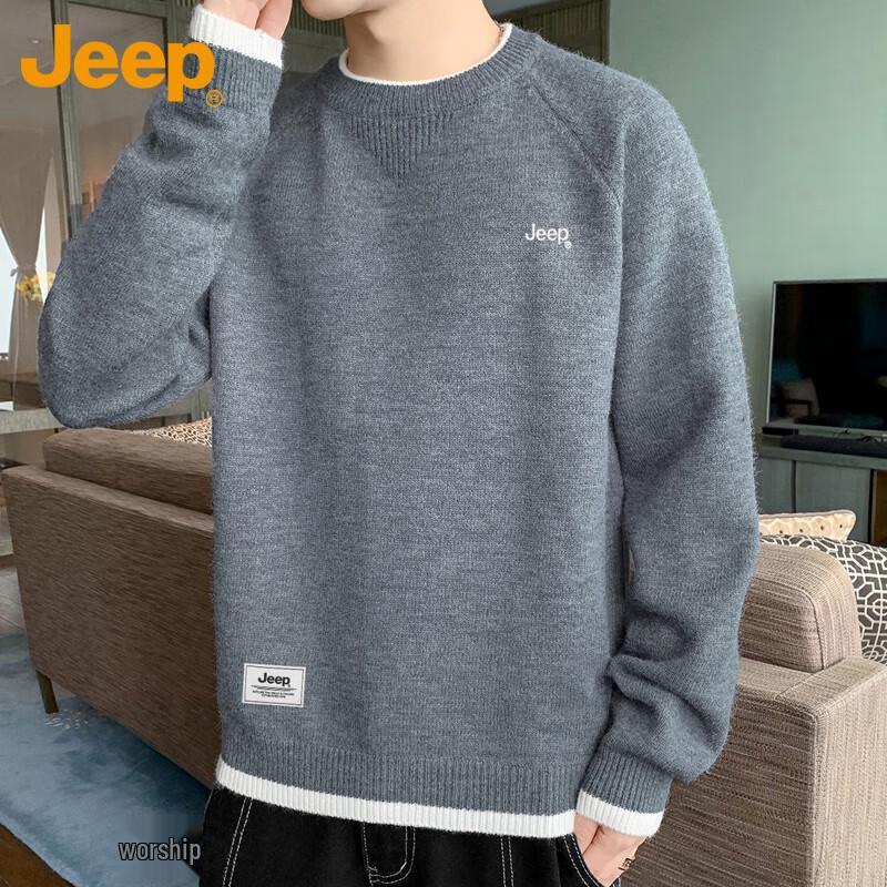 JEEP Men's Loose Fit Round Neck Knit Sweater