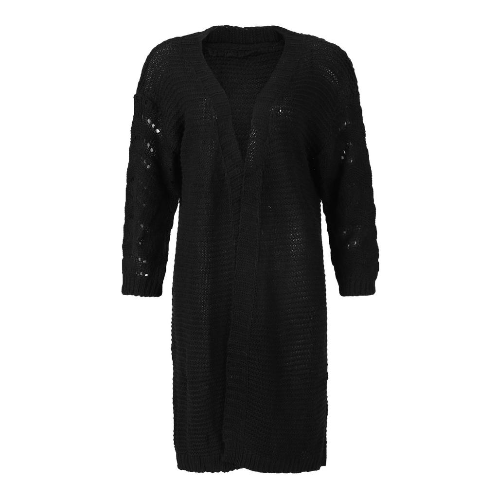 Женский модный свободный однотонный вязаный свитер средней длины, куртка-кардиган