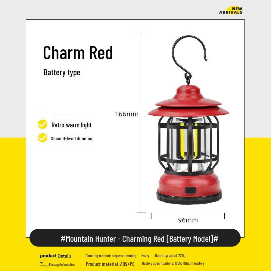 Waterproof Retro Portable Lantern with Type-C Charging for Camping