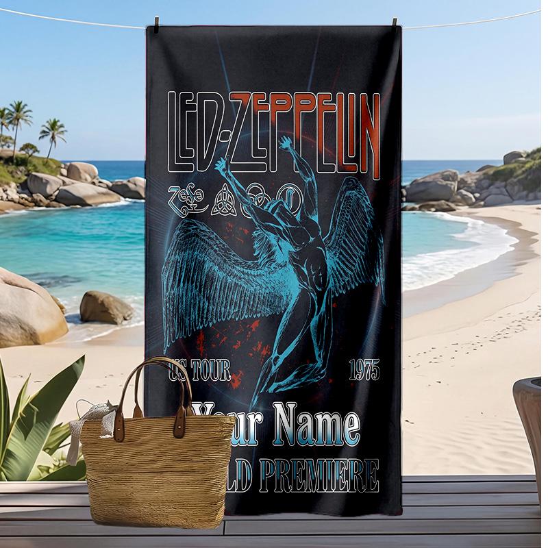 Led Zeppelin Custom Beach Towel, Print Your Name Text Lightweight Absorbent Towel for Swimming Travel