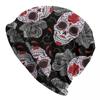 Sugar Skull Rose Halloween Skullies Beanies Hats Gothic Day of the Dead Unisex Street Cap Warm Dual-use Bonnet Knitted Hat