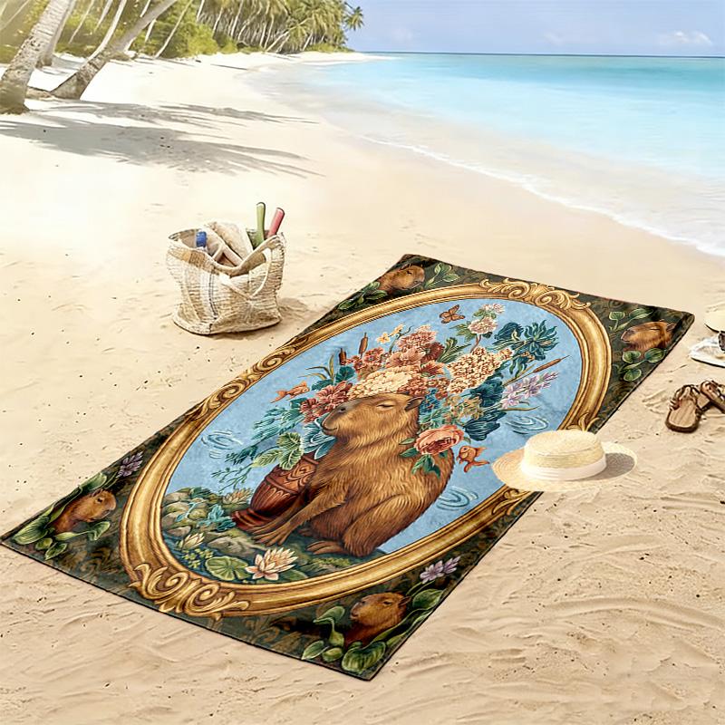 Vintage Floral Art Print Beach Towel, Large Soft Quick Dry Towel for Beach Camping Swimming