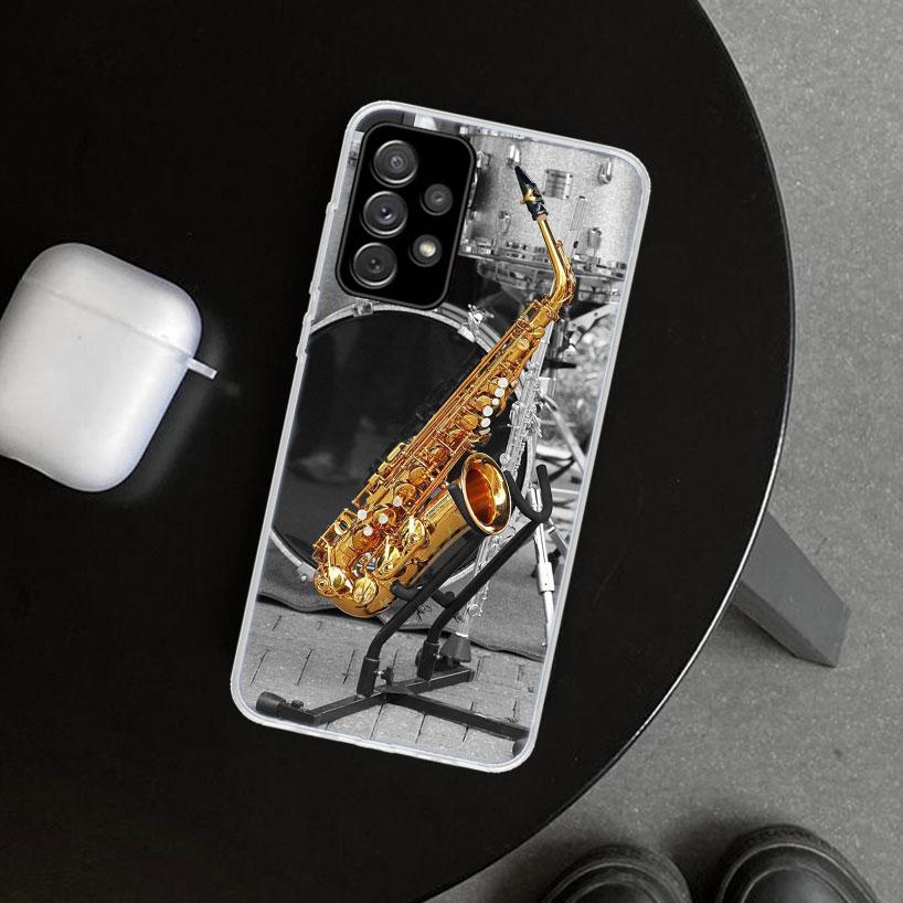 Music Saxophone Instrument Phone Case Cover for Samsung Galaxy A12 A22 A32 A52 A72 A02S A51 A50S A31 A20S A10S Note 20 Ultra 10