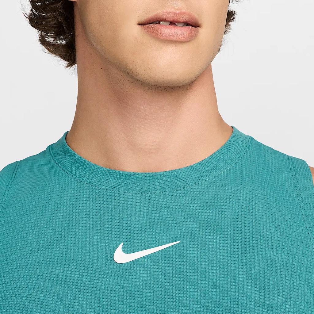 Nike Court Slam Dri-Fit Логотип Круглый вырез Удобный Повседневный Без рукавов Жилет Мужские Топы Минерально-синий Белый HQ6406-379