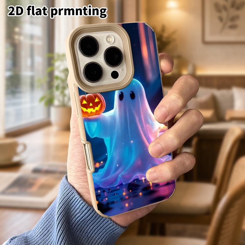 Phone Case: Lambskin 2D Flat Samsung Galaxy A34 A35 M05 M06 S20 S22 S21 FE Plus 5G Protective Case, Blue Neon Little Ghost, Christmas and Halloween Gi