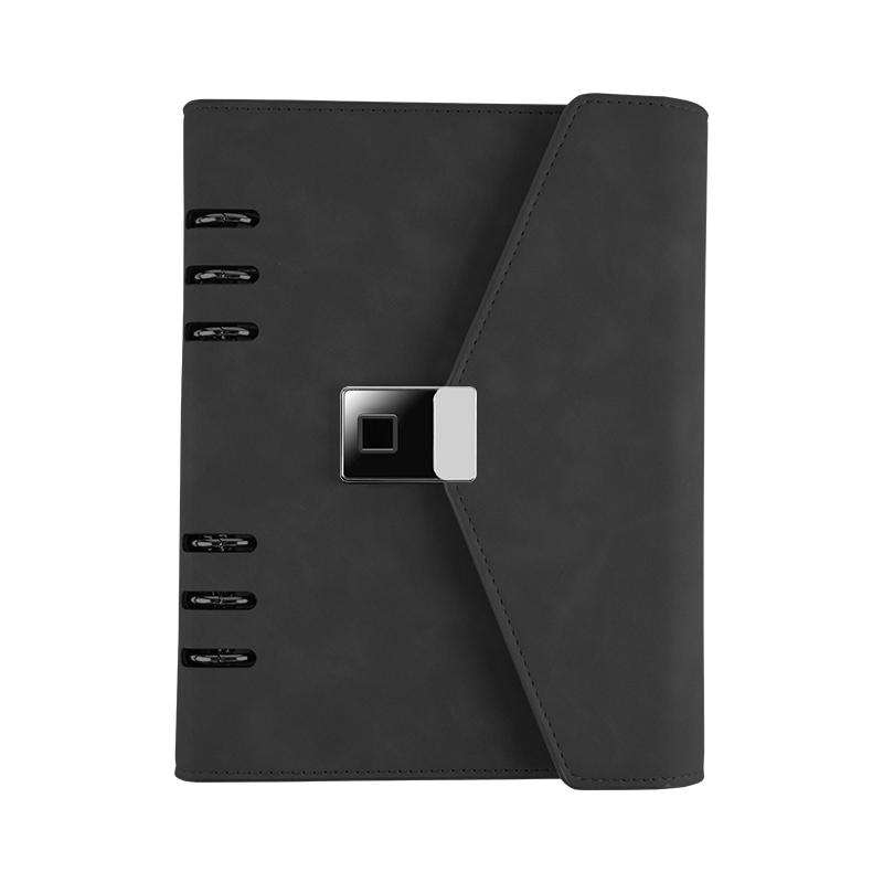 Personalized Refillable Ring Binder Journal A5 Leather Loose Leaf Planner Organizer Notebook with Smart Fingerprint Lock