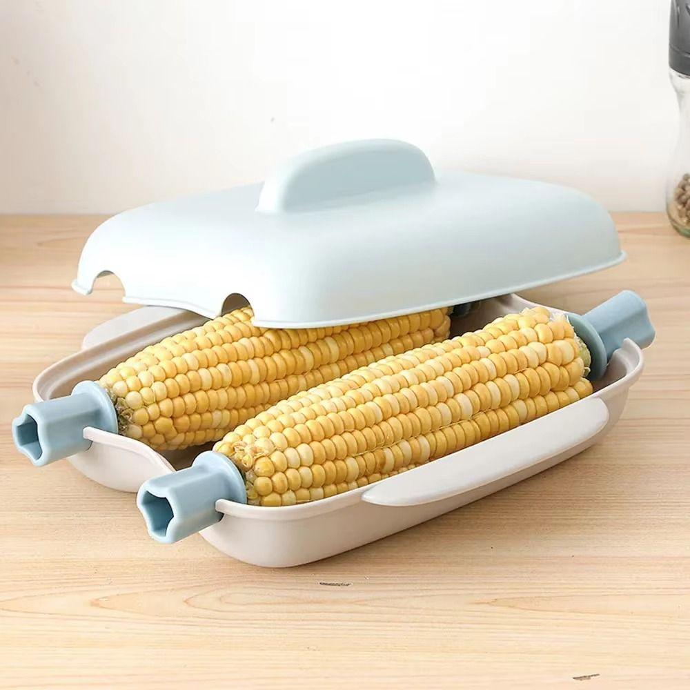 Heat Resistant Microwave Corn Cooker Plastic 2 Hole Steamed Corns Box with Handle BPA Free Microwave Corn Steamer Kitchen