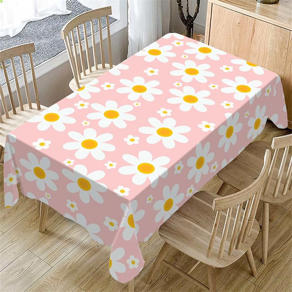 A Rectangular Tablecloth Featuring Vibrant Daisy Patterns, Perfect for Both Indoor And Outdoor Use, Suitable for Decorating Family Kitchen Dining Tabl