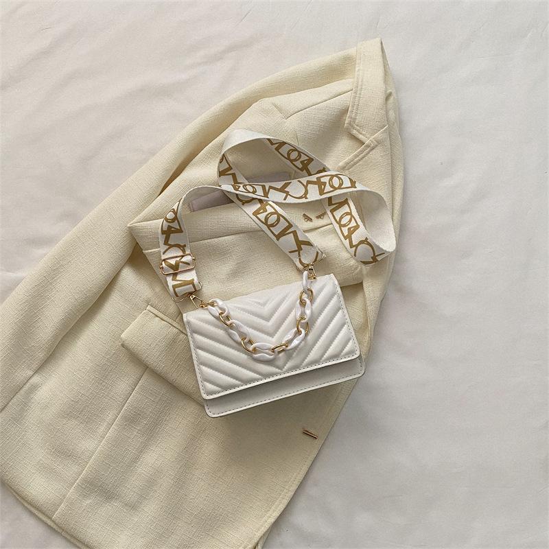 Модная женская сумка 2024 года, новая сетка давления, маленькая квадратная сумка, широкий плечевой ремень, сумка-мессенджер на одно плечо, мини-цепочка, маленькая квадратная сумка