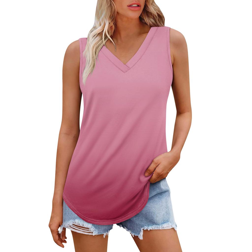 Женская майка с V-образным вырезом и принтом, повседневная майка, свободный крой, топы без рукавов, струящиеся