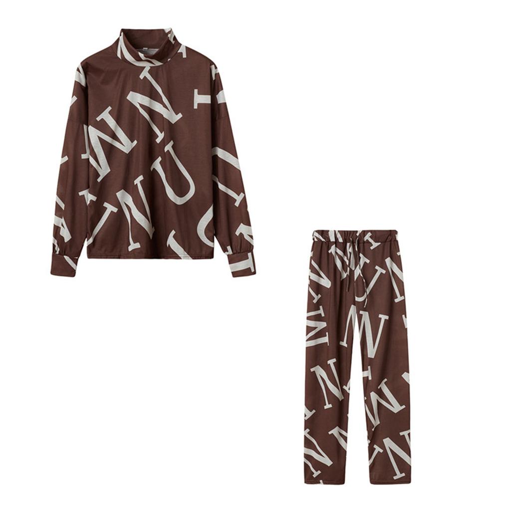 Женский модный повседневный брючный костюм с высоким воротом на шнуровке и длинным рукавом с принтом тай-дай