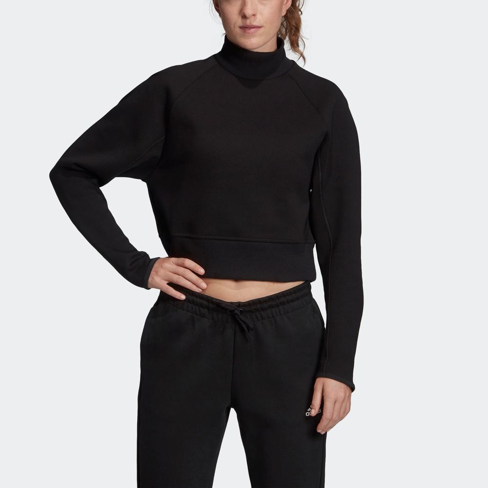 Adidas Женская толстовка с круглым вырезом на спине и принтом в виде лодочки, повседневная, удобная, спортивная, черная EA0417