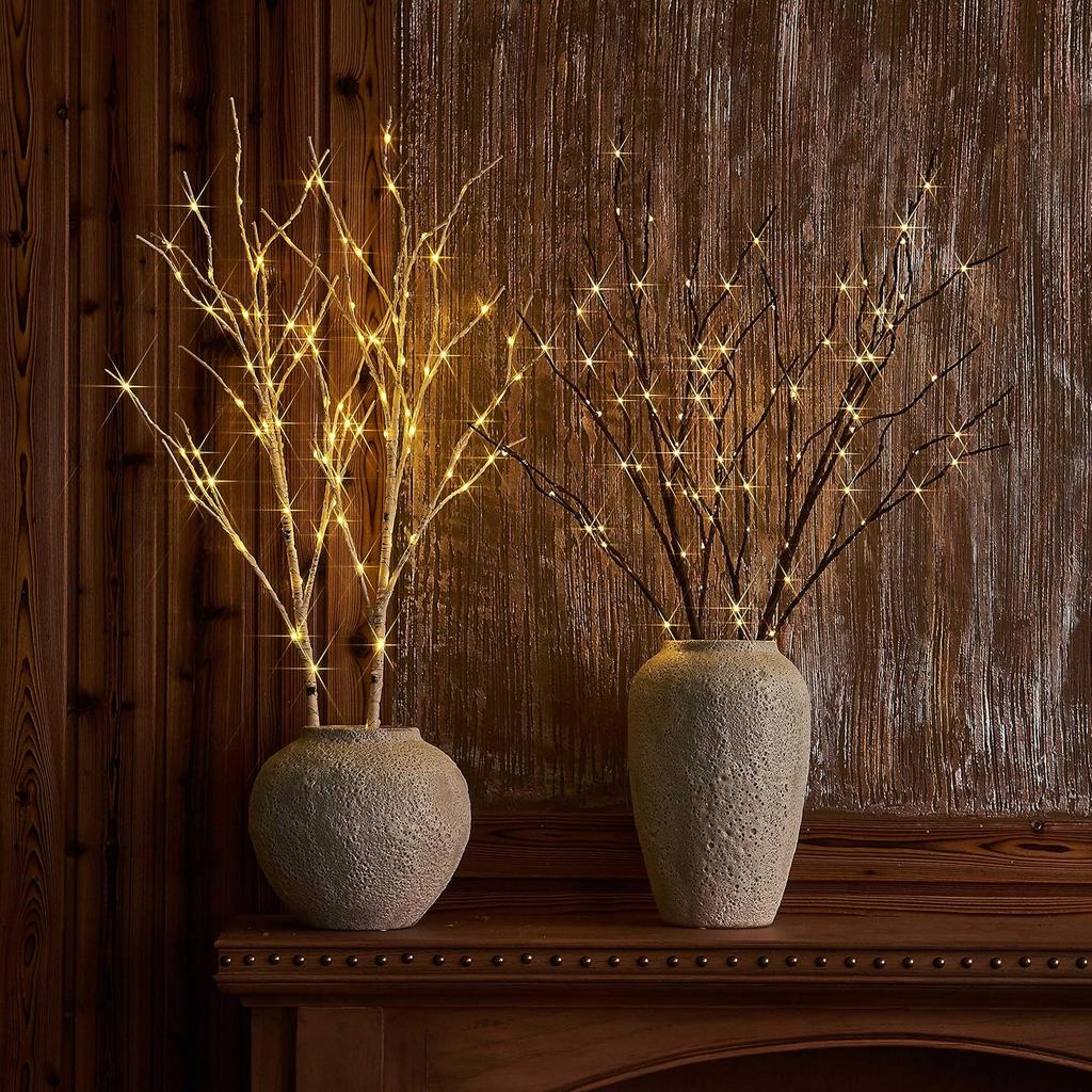 LITBLOOM Lighted Brown Willow Branches 32IN 100 LED with Timer Battery Operated, Tree Branch with Warm White Lights for Holiday Christmas Decoration