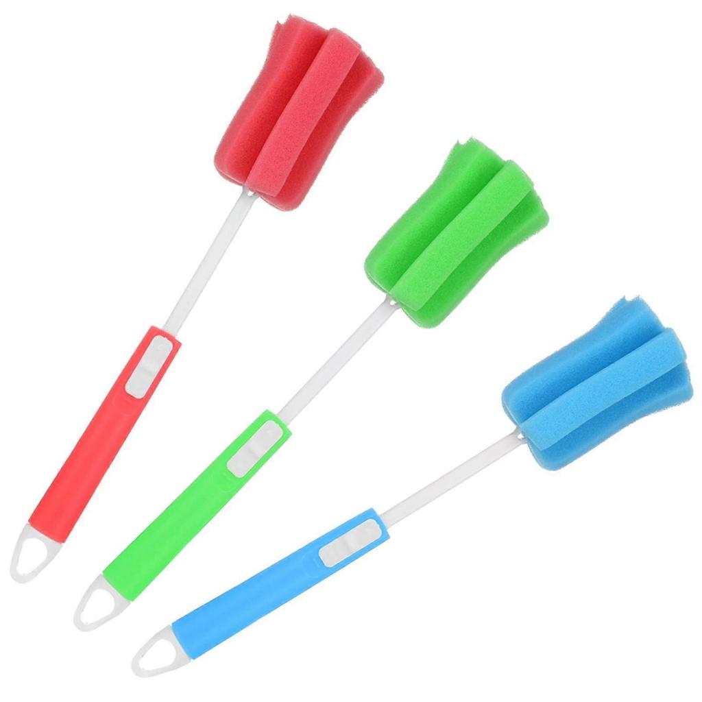 3Pcs Sponge Bottle Brushes with Adjustable Long Handle, Soft Dishwashing Foam Cleaning Brushes for Cups Mugs Kettles