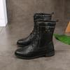 Women's Boots Round Toe Womens Mid Calf Boots Retro Zip Motorcycle Boots Low Heel Women Shoes Botas Mujer Large Size 36-43