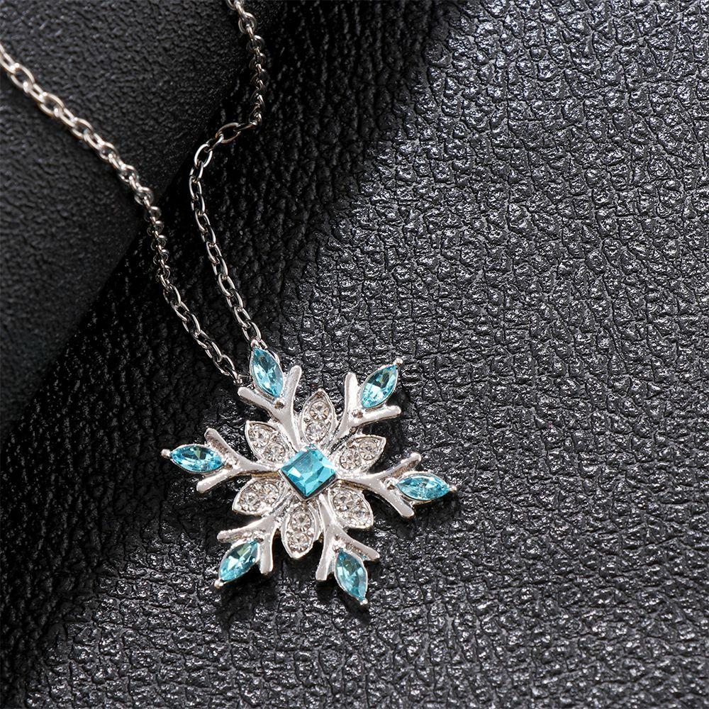 Women Frozen Snowflake Necklace Silver Plated Rhinestone Crystal Pendant Chain Christmas Gift