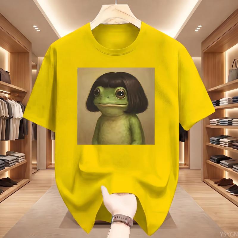Funny Frog Pattern Pure Cotton Printed Unisexs And Unisexs Summer New Casual Loose Fashion Trend Street Style Round Neck Tshirt