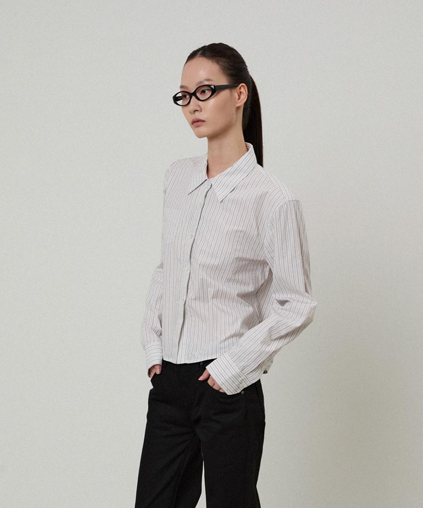LMOOD WOMEN Country Stripe Cotton Crop Shirt Sepia