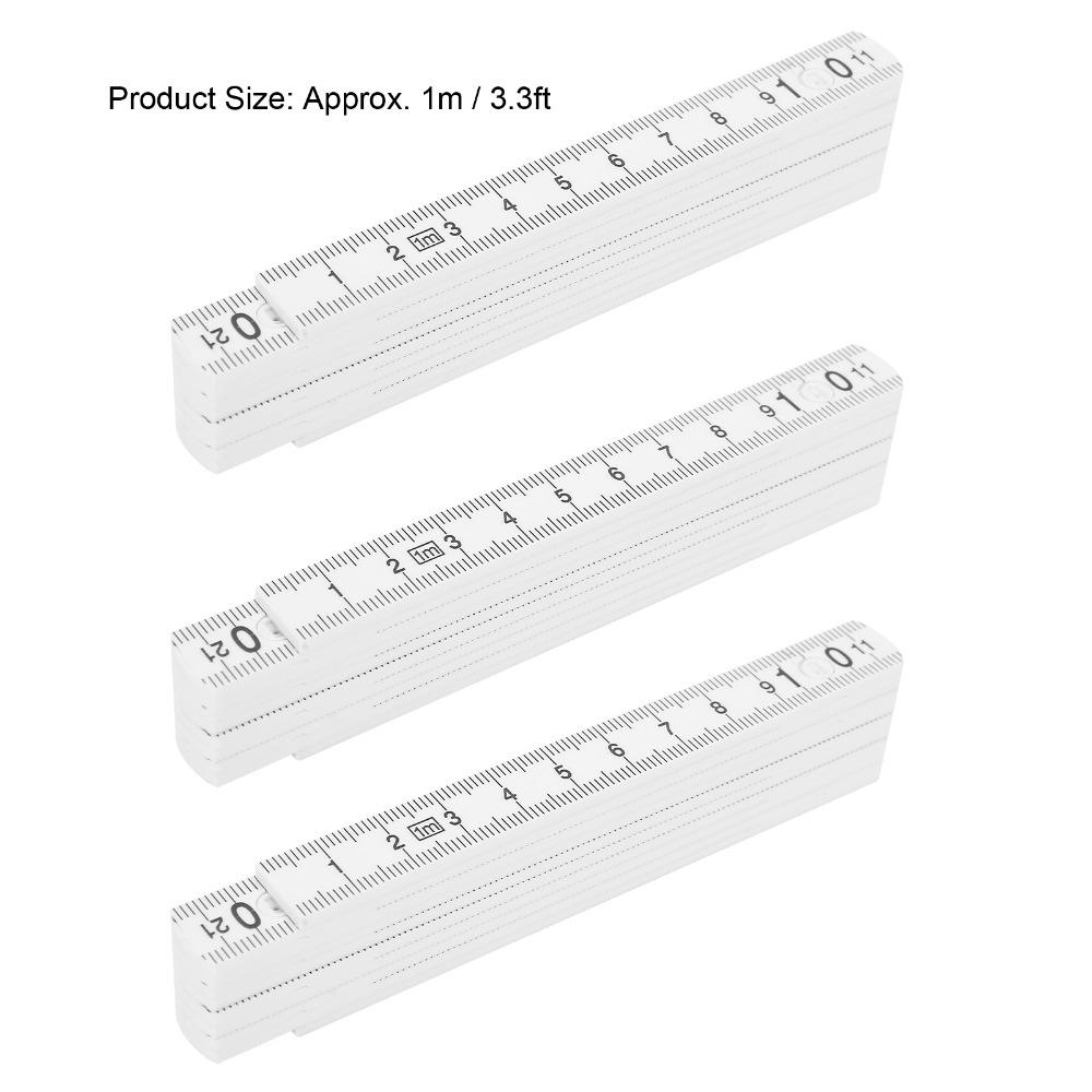 3PCS Plastic Folding Ruler White 10 Fold Foldable Measuring Stick Clear Scale Lightweigh Linear Measurement Tools Carpentry